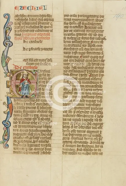 Initial E: Ezekiel; Historia Scholastica, about 1300. Creator: Peter Comestor.