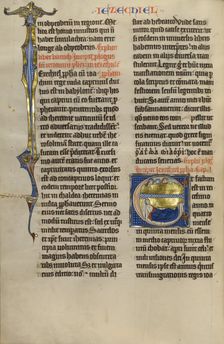 Initial E: Ezekiel's Vision of the Tetramorph; Marquette Bible, about 1270. Creator: Unknown