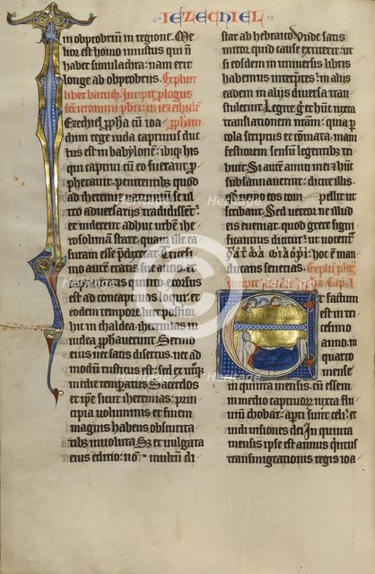 Initial E: Ezekiel's Vision of the Tetramorph; Marquette Bible, about 1270. Creator: Unknown.