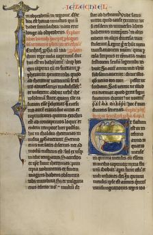 Initial E: Ezekiel's Vision of the Tetramorph; Marquette Bible, about 1270. Creator: Unknown