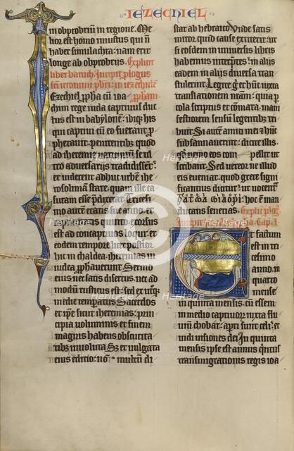 Initial E: Ezekiel's Vision of the Tetramorph; Marquette Bible, about 1270. Creator: Unknown.