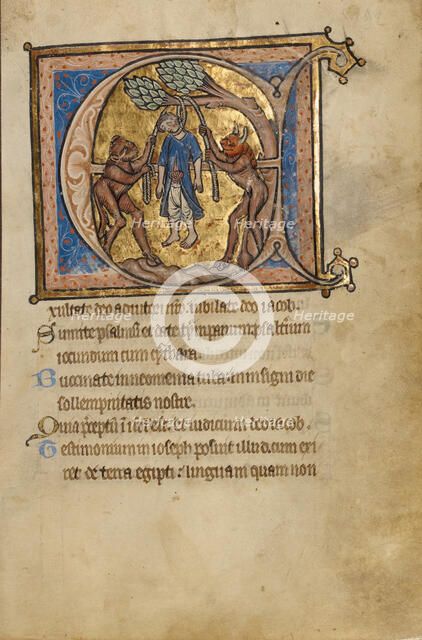 Initial E: Judas's Suicide; Psalter, mid-1200s. Creator: Unknown.