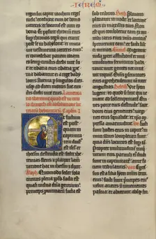 Initial E: Jeremiah Lamenting Jerusalem; Marquette Bible, about 1270. Creator: Unknown