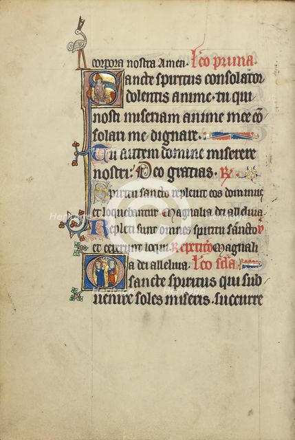 Initial E: Passengers in a Boat Crying Out to God for Mercy; Bute Psalter, about 1285. Creator: Bute Master.
