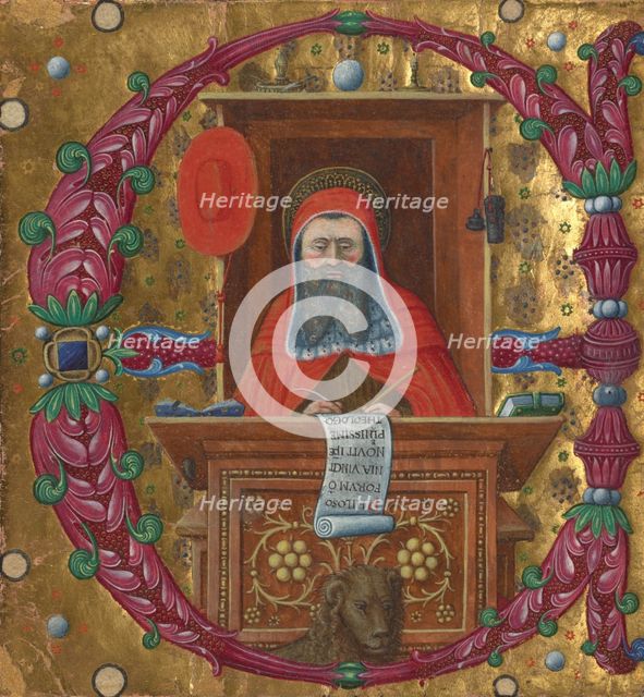 Initial E: Saint Jerome in His Study, about 1470-1480. Creator: Master of the Birago Hours.