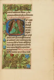 Initial E: Saint Sebastian; Crohin-La Fontaine Hours, (about 1480-1485?). Creators: Master of the Dresden Prayer Book, Workshop of the Master of the Dresden Prayer Book