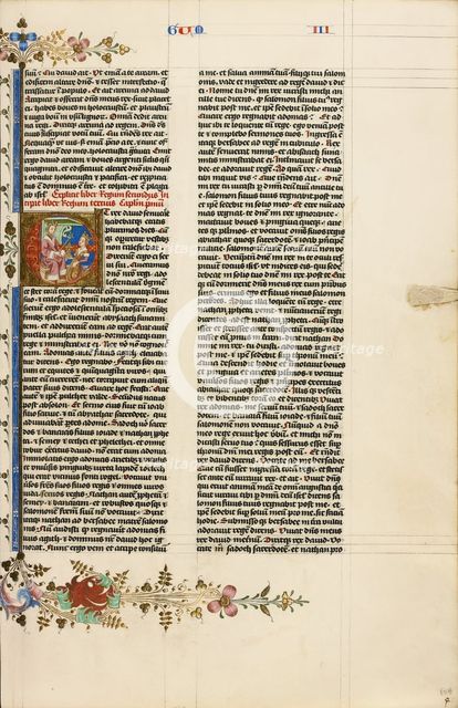 Initial E: Solomon and the Queen of Sheba; Bible, about 1450. Creator: Circle of Stefan Lochner.