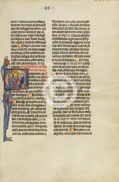 Initial E: Two Attorneys before a Judge; Vidal Mayor, about 1290-1310. Creator: Unknown.