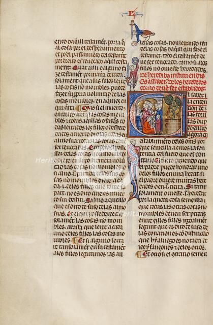 Initial E: Two Groups before a Notary; Vidal Mayor, about 1290-1310. Creator: Unknown.