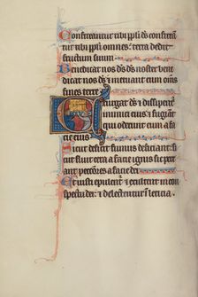 Initial E: Two Kings Lifting the Ark of the Covenant; Bute Psalter, text and illumination about 1285 Creator: Bute Master