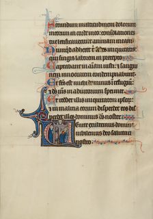 Initial E: Two Kings Lifting the Ark of the Covenant; Bute Psalter, text and illumination about 1285 Creator: Bute Master