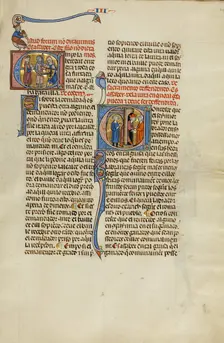 Initial E: Two Soldiers Fighting and a Judge: Initial C: A King Pulling a Man..., about 1290-1310. Creator: Unknown