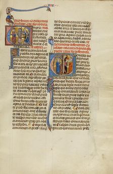 Initial E: Two Soldiers Fighting and a Judge: Initial C: A King Pulling a Man..., about 1290-1310. Creator: Unknown