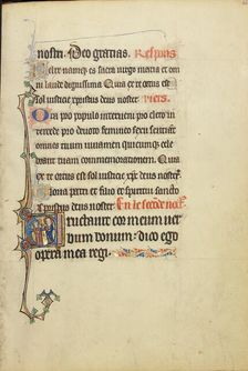 Initial E: The Virgin Mary and an Apostle in Conversation; Ruskin Hours, about 1300. Creator: Unknown