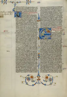 Initial E: The Death of Moses and the Call of Joshua; Abbey Bible, about 1250-1262. Creator: Unknown