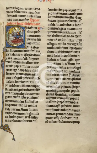 Initial E: The Death of Moses; Marquette Bible, about 1270. Creator: Unknown.