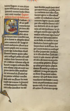 Initial E: The Death of Moses; Marquette Bible, about 1270. Creator: Unknown