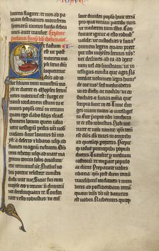 Initial E: The Death of Moses; Marquette Bible, about 1270. Creator: Unknown