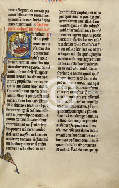 Initial E: The Death of Moses; Marquette Bible, about 1270. Creator: Unknown.