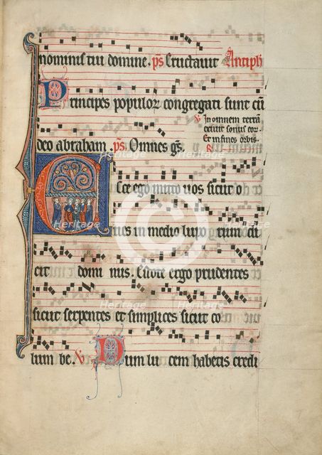 Initial E: The Mission of the Apostles; Antiphonal, about 1260-1270. Creator: Unknown.