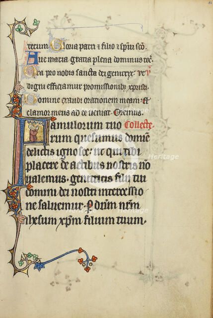 Initial F: A Woman in Prayer; Ruskin Hours, about 1300. Creator: Unknown.