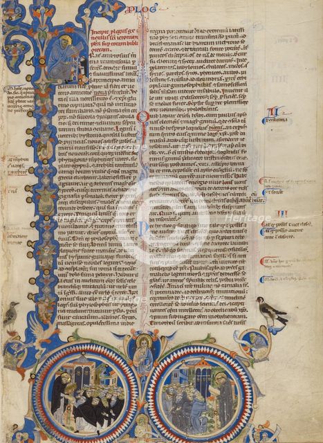 Initial F: Christ with Saints Jerome, Dominic, and Francis; Abbey Bible, about 1250-1262. Creator: Unknown.
