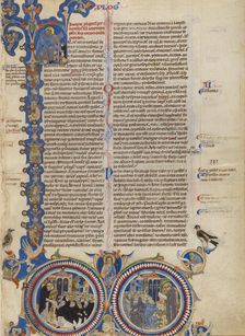 Initial F: Christ with Saints Jerome, Dominic, and Francis; Abbey Bible, about 1250-1262. Creator: Unknown