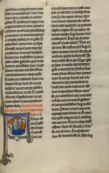 Initial F: David and the Daughters of Israel Lamenting to Saul and Jonathan, about 1270. Creator: Unknown