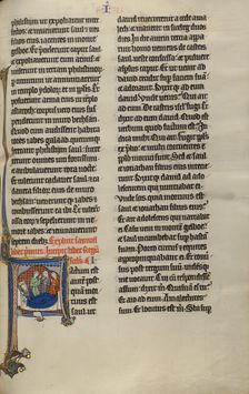 Initial F: David and the Daughters of Israel Lamenting to Saul and Jonathan, about 1270. Creator: Unknown