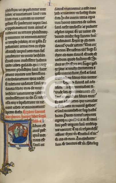 Initial F: David and the Daughters of Israel Lamenting to Saul and Jonathan, about 1270. Creator: Unknown.