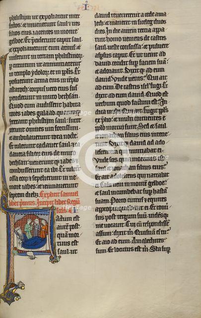 Initial F: David and the Daughters of Israel Lamenting to Saul and Jonathan, about 1270. Creator: Unknown.