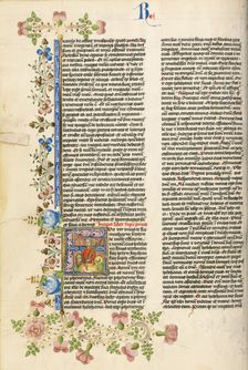 Initial F: David with the Head of Golaith; Bible, about 1450. Creator: Circle of Stefan Lochner