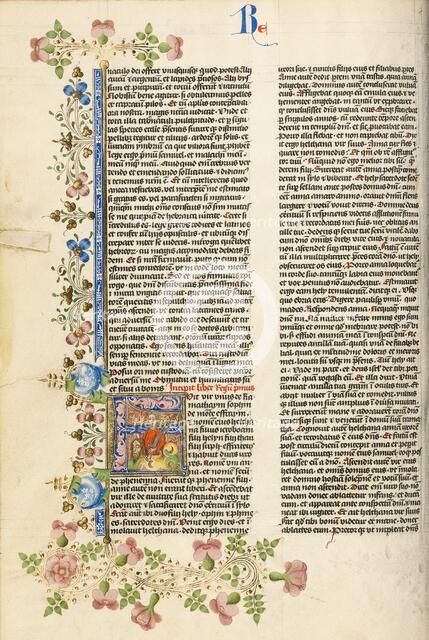 Initial F: David with the Head of Golaith; Bible, about 1450. Creator: Circle of Stefan Lochner.