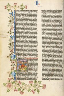 Initial F: David with the Head of Golaith; Bible, about 1450. Creator: Circle of Stefan Lochner