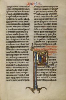 Initial F: Delivery of a Letter to Jews in Egypt; Marquette Bible, about 1270. Creator: Unknown