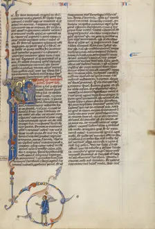 Initial F: Seated Prophet Showing a Scroll to Monks; Abbey Bible, about 1250-1262. Creator: Unknown