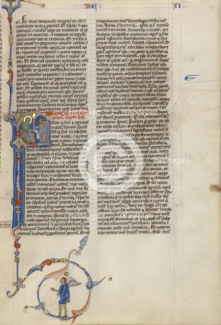 Initial F: Seated Prophet Showing a Scroll to Monks; Abbey Bible, about 1250-1262. Creator: Unknown.