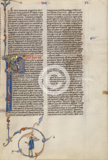 Initial F: Seated Prophet Showing a Scroll to Monks; Abbey Bible, about 1250-1262. Creator: Unknown.