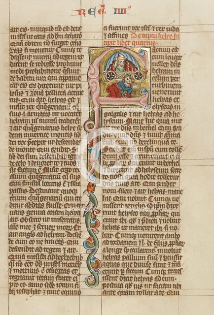Initial F: The Ascension of Elijah; Historia Scholastica, about 1300. Creator: Unknown.