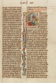 Initial F: The Ascension of Elijah; Historia Scholastica, about 1300. Creator: Unknown