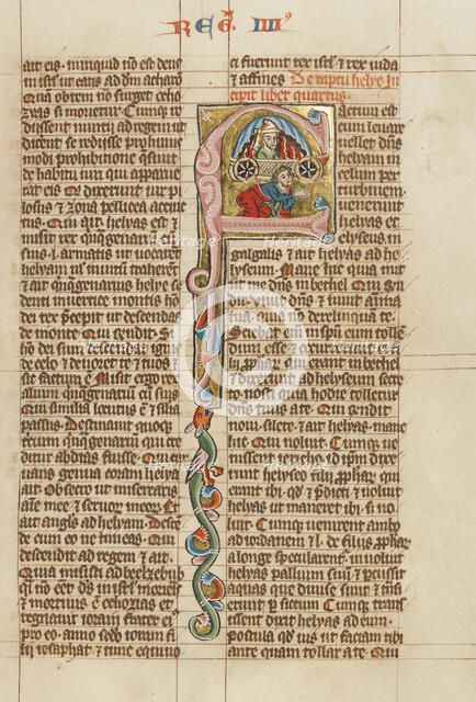 Initial F: The Ascension of Elijah; Historia Scholastica, about 1300. Creator: Unknown.