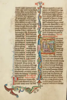 Initial F: The Nativity; Historia Scholastica, about 1300. Creator: Unknown