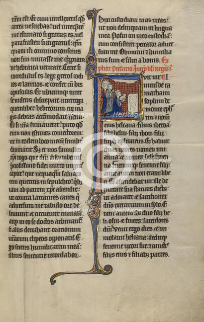 Initial F: The Sacrifice of Elkanah; Marquette Bible, about 1270. Creator: Unknown.