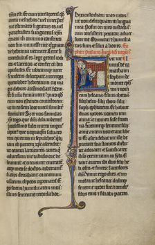 Initial F: The Sacrifice of Elkanah; Marquette Bible, about 1270. Creator: Unknown