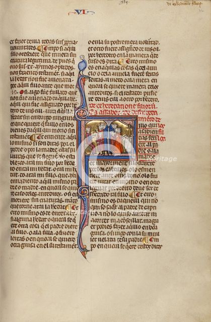 Initial F: Three Men and a Child before a Judge and Three Men and a Child..., about 1290-1310. Creator: Unknown.