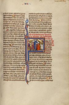 Initial F: Three Men and a Child before a Judge and Three Men and a Child..., about 1290-1310. Creator: Unknown