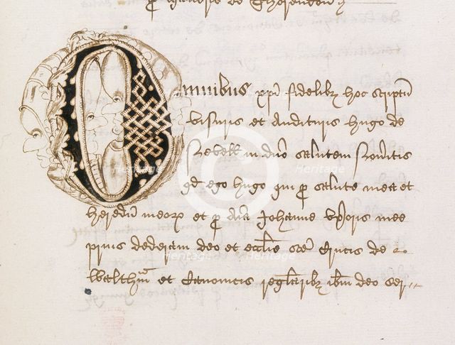 Initial from a register of deeds, early 16th-century. Creator: Unknown.