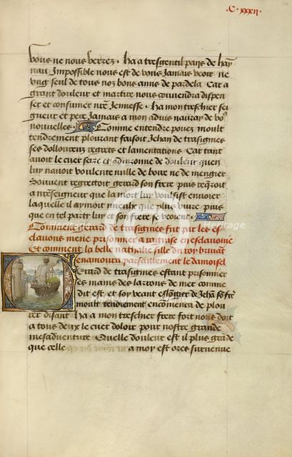 Initial G: Gillion's Son Gerard Taken Prisoner by Ship to Dubrovnik, 1464. Creators: Lieven van Lathem, David Aubert.