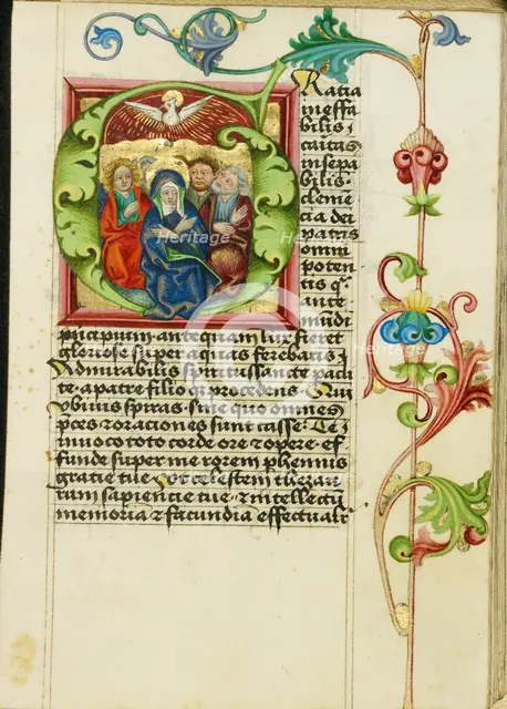 Initial G: Pentecost; Prayer Book, about 1470-1480. Creator: Workshop of Valentine Noh.