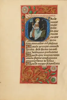 Initial G: Saint Margaret; Crohin-La Fontaine Hours, (about 1480-1485?). Creators: Master of the Dresden Prayer Book, Workshop of the Master of the Dresden Prayer Book